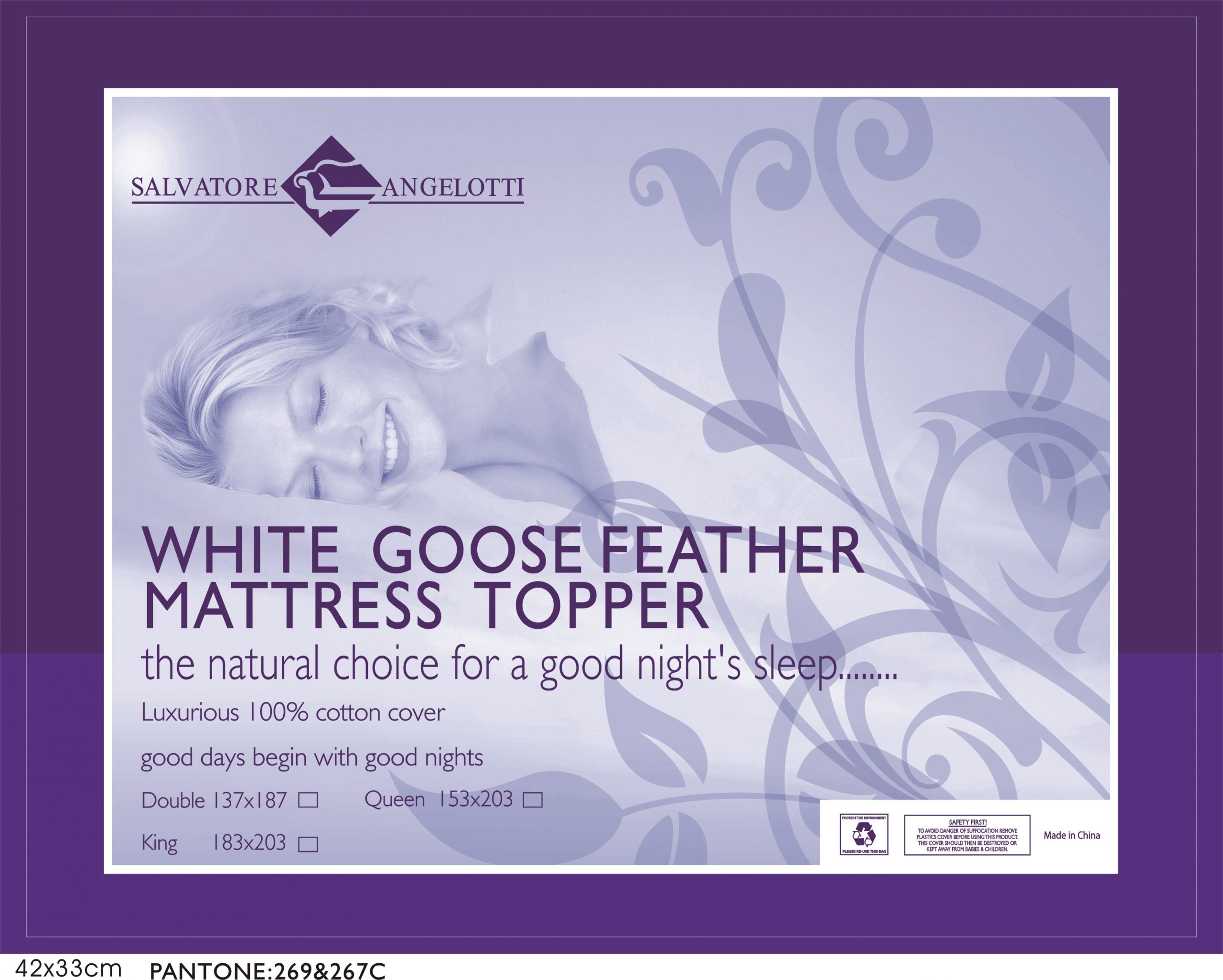 100% White Goose Feather Mattress Topper -King