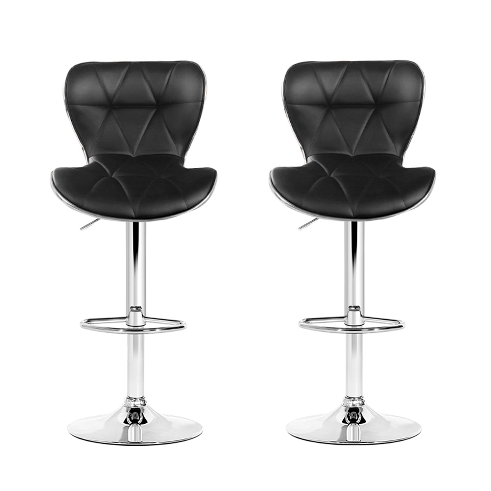Artiss Set of 2 PU Leather Patterned Bar Stools - Black and Chrome
