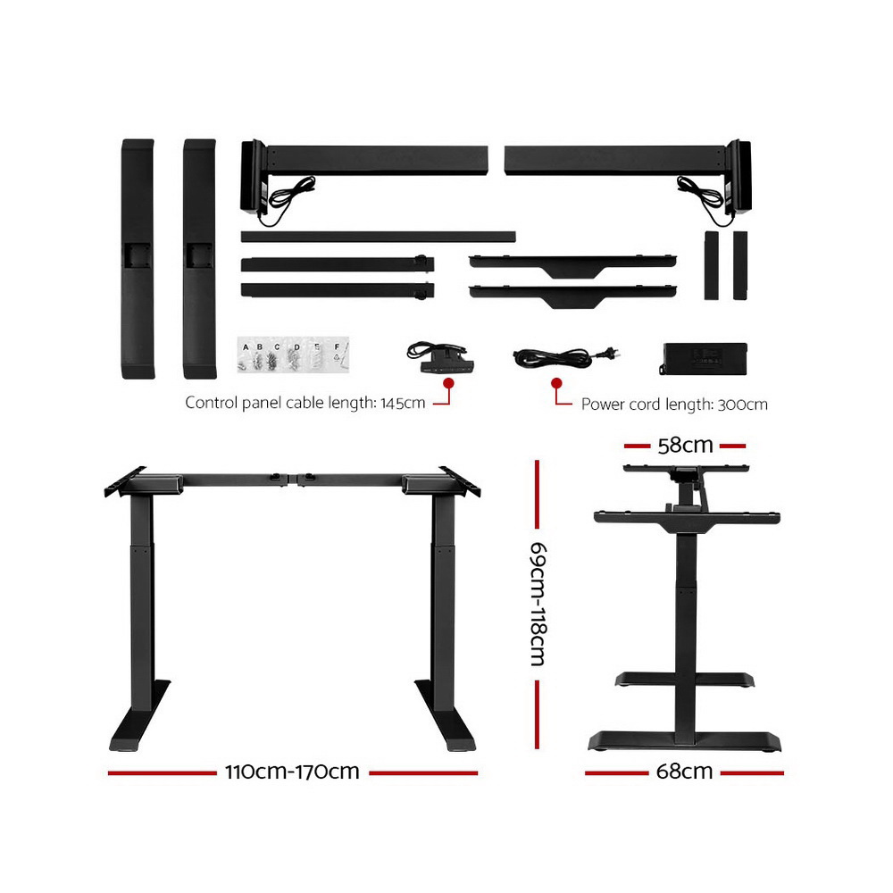 Artiss Standing Desk Adjustable Height Desk Dual Motor Electric Black Frame Desk Top 140cm