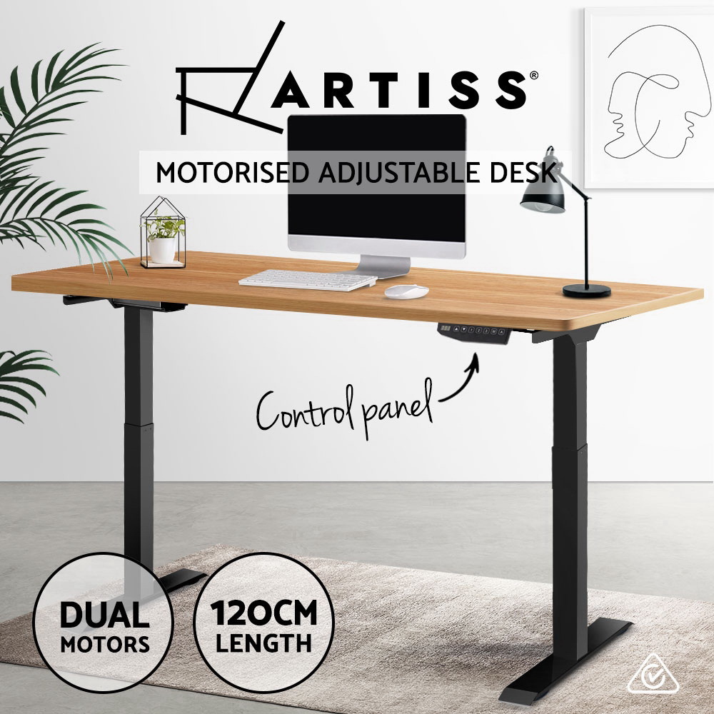 Artiss Standing Desk Adjustable Height Desk Dual Motor Electric Black Frame Oak Desk Top 120cm