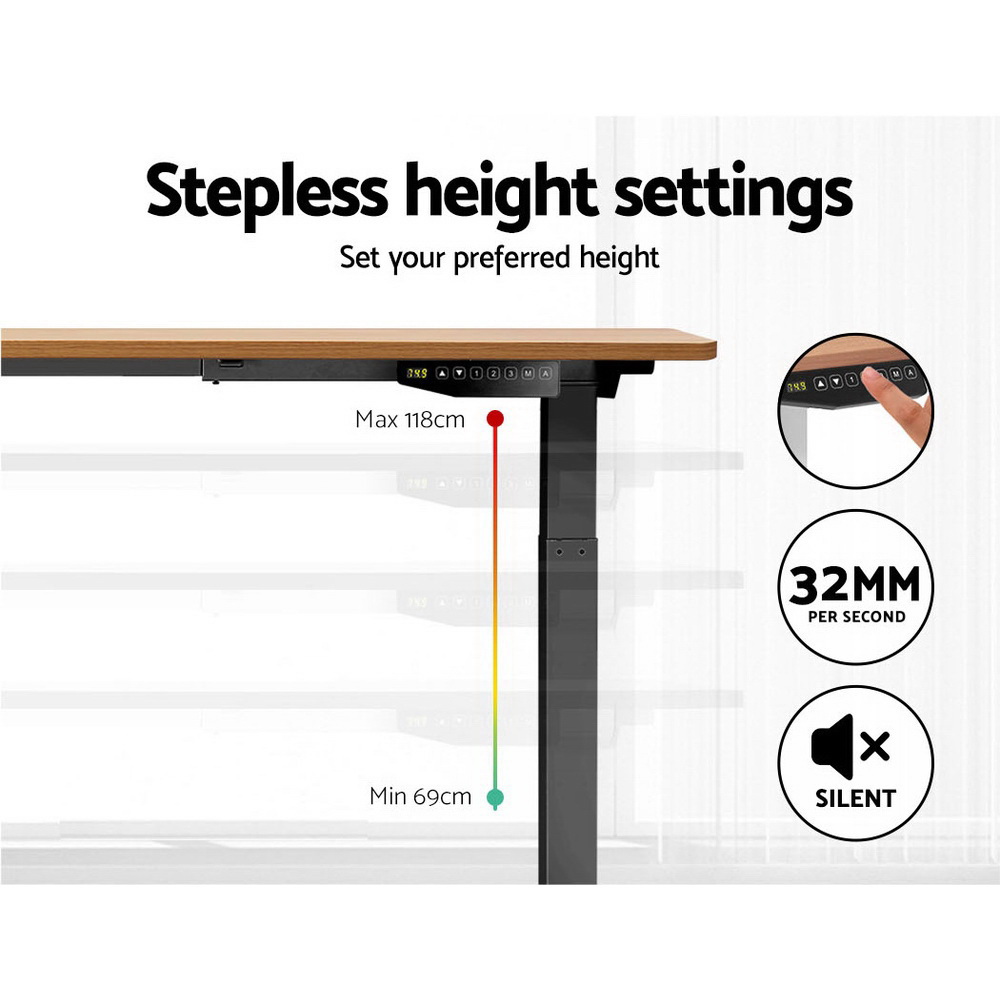 Artiss Standing Desk Adjustable Height Desk Dual Motor Electric Black Frame Oak Desk Top 140cm