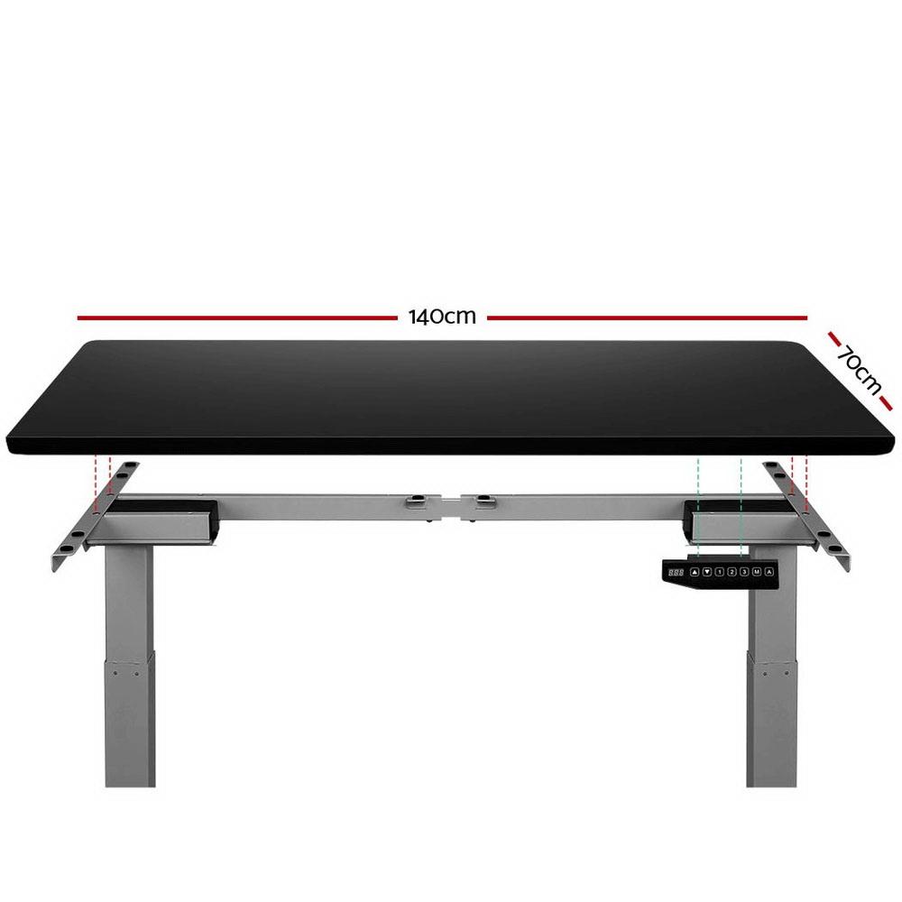 Artiss Standing Desk Adjustable Height Desk Dual Motor Electric Grey Frame Black Desk Top 140cm