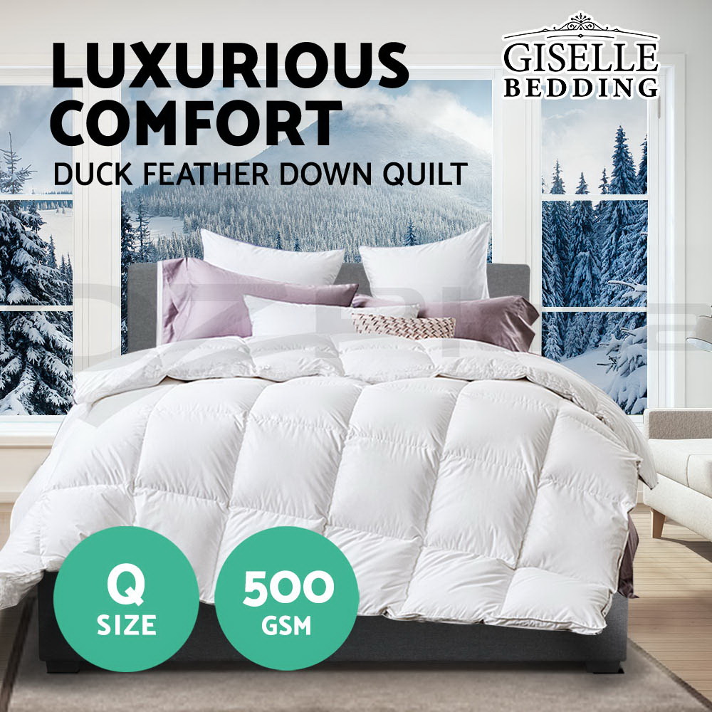 Giselle Bedding Duck Down Feather Quilt 500GSM Queen Size