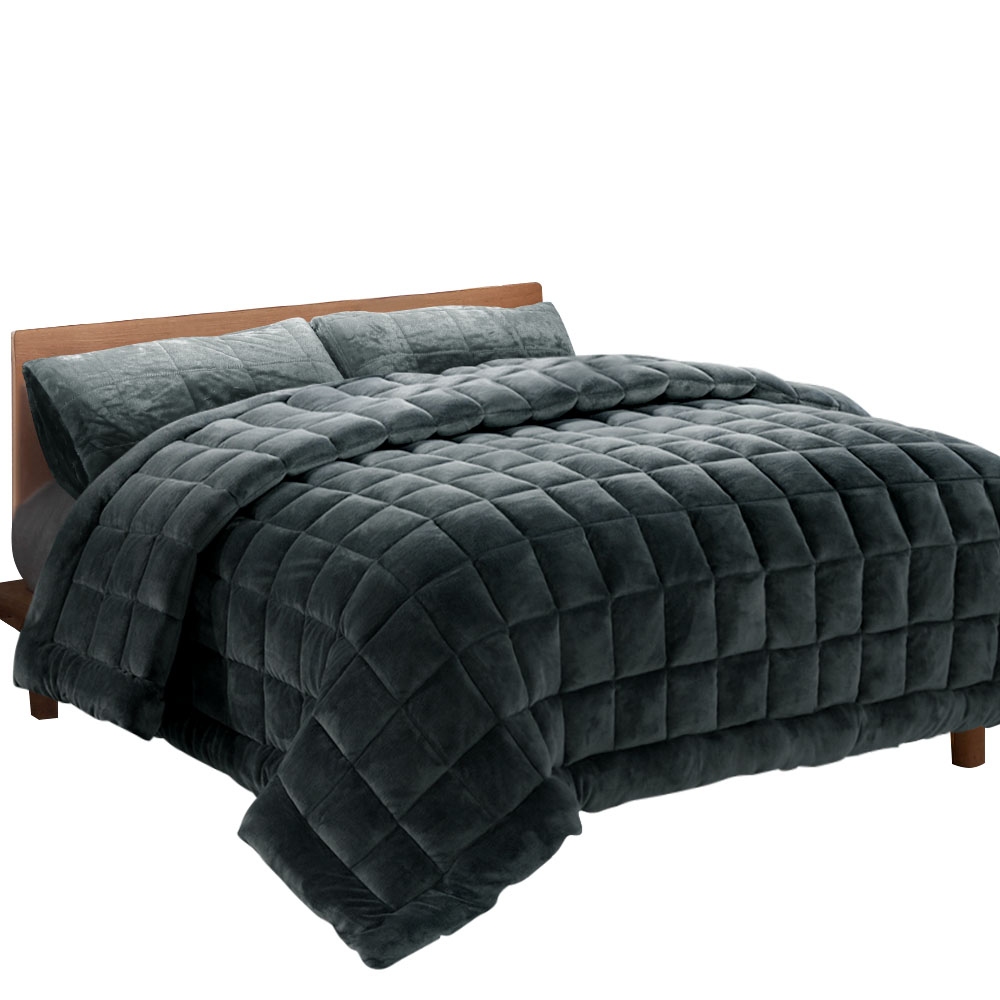 Giselle Bedding Faux Mink Quilt King Size Charcoal