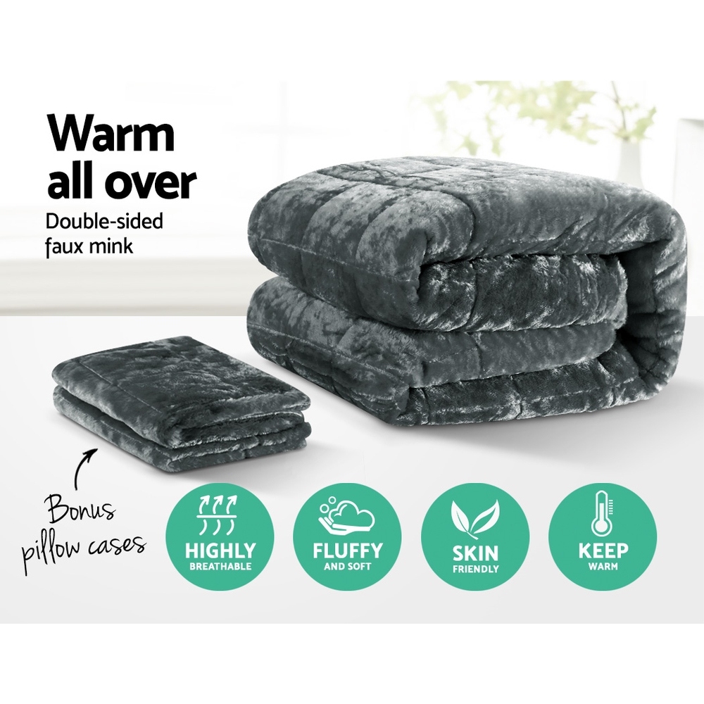 Giselle Bedding Faux Mink Quilt King Size Charcoal