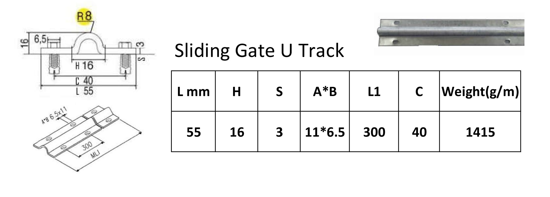 Sliding Gate Hardware Accessories Kit - 4m Track