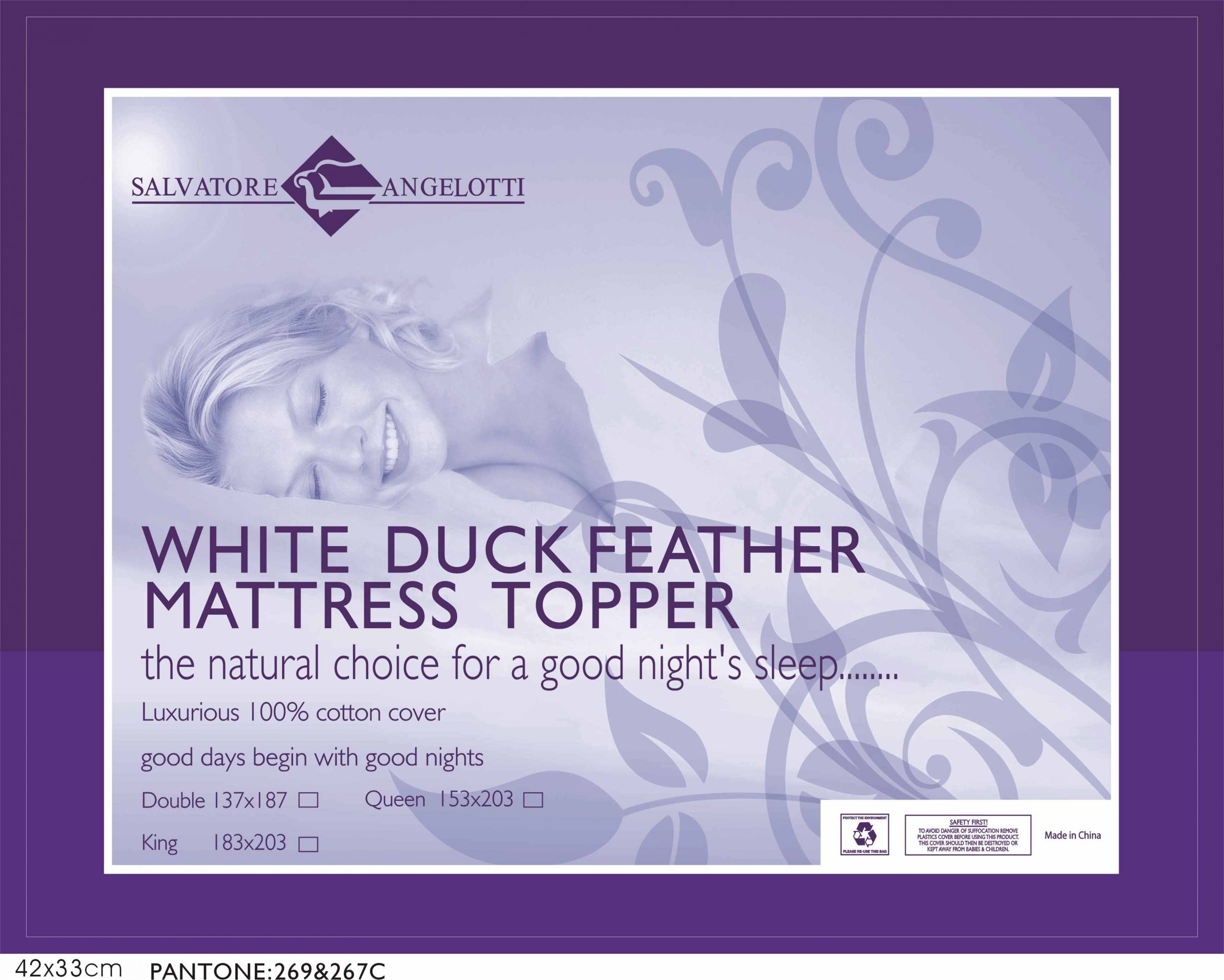 100% White Duck Feather Mattress Topper King Single
