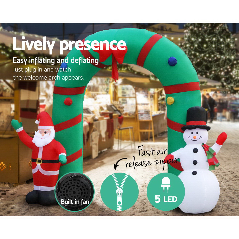 Jingle Jollys Christmas Inflatable Giant Arch Way 2.8M Santa Snowman Light Decor