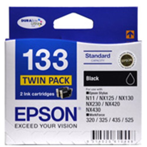 EPSON BLACK TWIN PACK STANDARD CAP FOR STYLUS N11 NX125130230 NX420430 WF320 325435525
