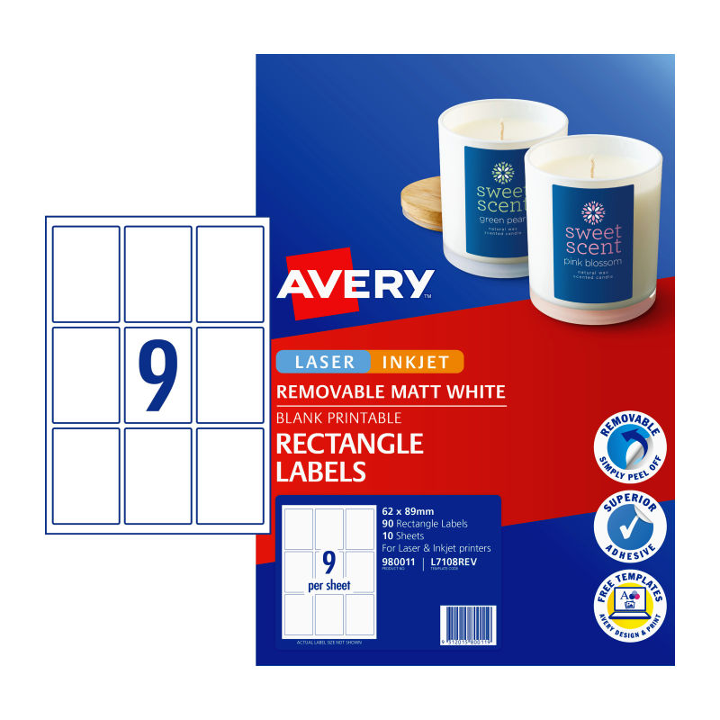 AVERY Label Rct L7108REV 9Up Pack of 10