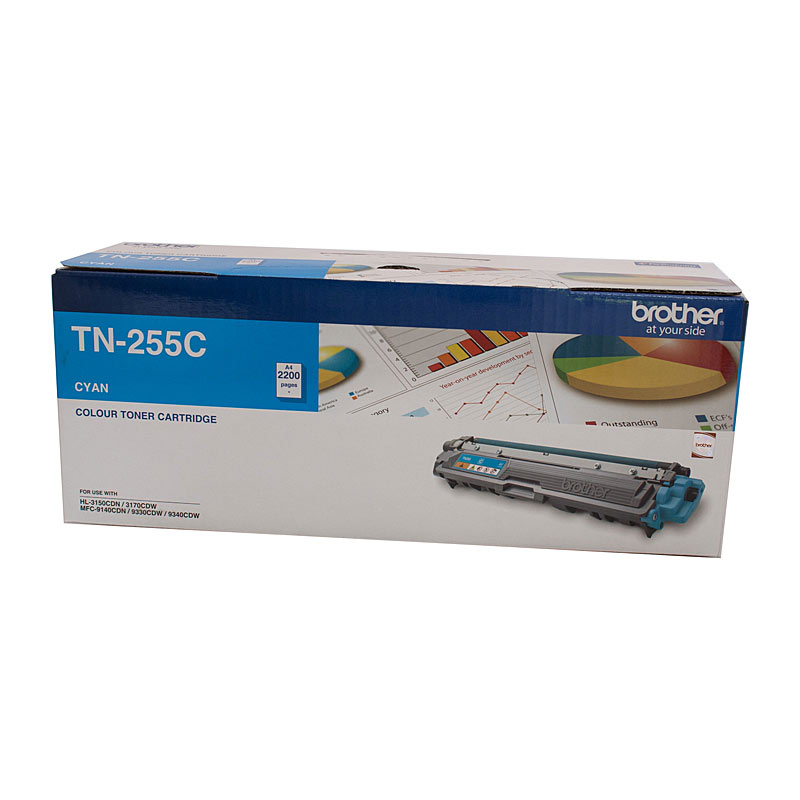Brother TN-255C Colour Laser Toner - Cyan High Yield Cartridge - HL-3150CDN/3170CDW/MFC-9140CDN/9330CDW/9335CDW/9340CDW /DCP-9015CDW2,200 Pages