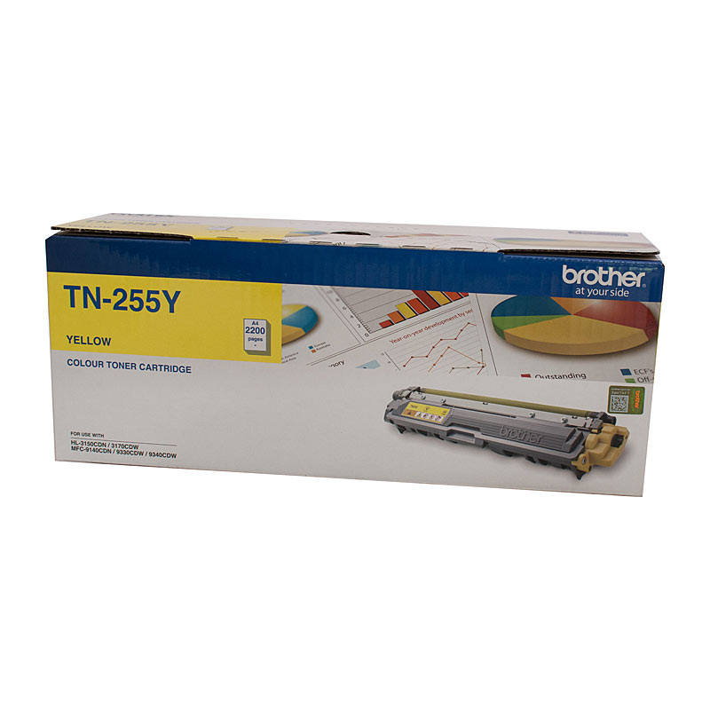Brother TN-255Y Colour Laser Toner - Yellow High Yield Cartridge- HL-3150CDN/3170CDW/MFC-9140CDN/9330CDW/9335CDW/9340CDW /DCP-9015CDW2,200 Pages