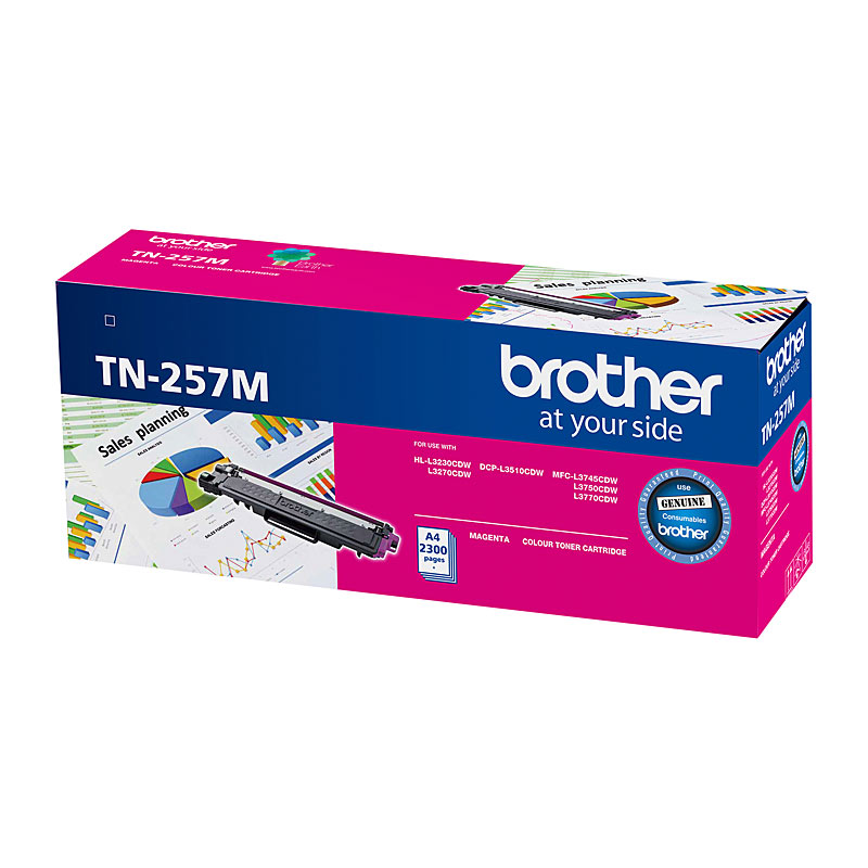 Brother TN-257M Magenta High Yield Toner Cartridge to Suit - HL-3230CDW/3270CDW/DCP-L3015CDW/MFC-L3745CDW/L3750CDW/L3770CDW 2,300 Pages
