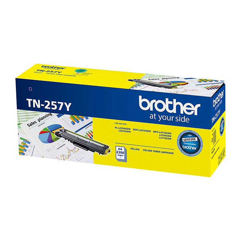 Brother TN-257Y Yellow High Yield Toner Cartridge to Suit - HL-3230CDW/3270CDW/DCP-L3015CDW/MFC-L3745CDW/L3750CDW/L3770CDW 2,300 Pages