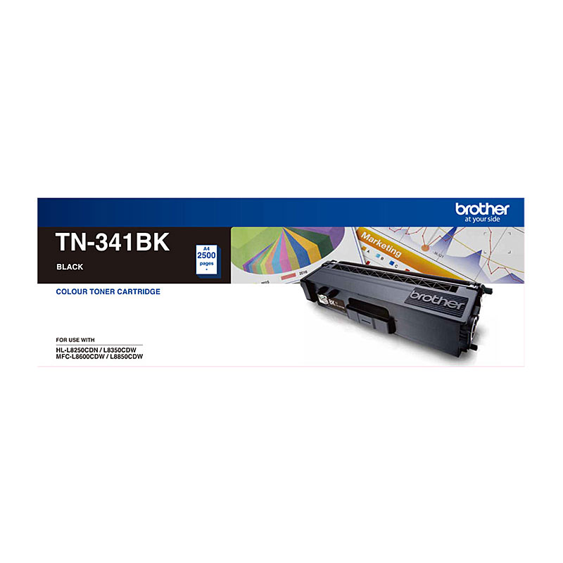 BROTHER TN-341BK Colour Laser-Standard Yield Black Toner to suit HL-L8250CDN/8350CDW MFC-L8600CDW/L8850CDW - 2500 Pages