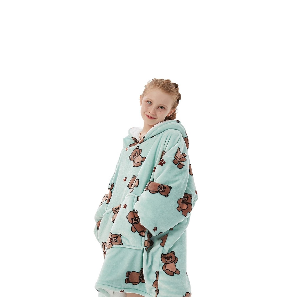 GOMINIMO Hoodie Blanket Kids Teddy Bear Green HM-HB-112-AYS