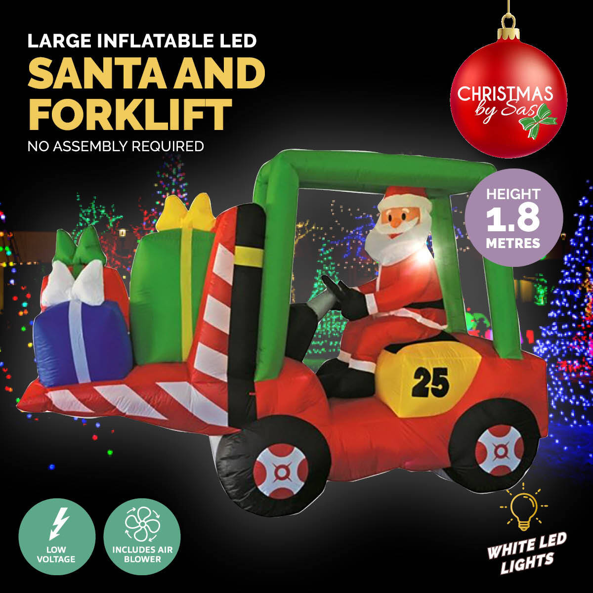 Christmas By Sas 2.4 x 1.8m Santa & Forklift Built-In Blower LED Lighting