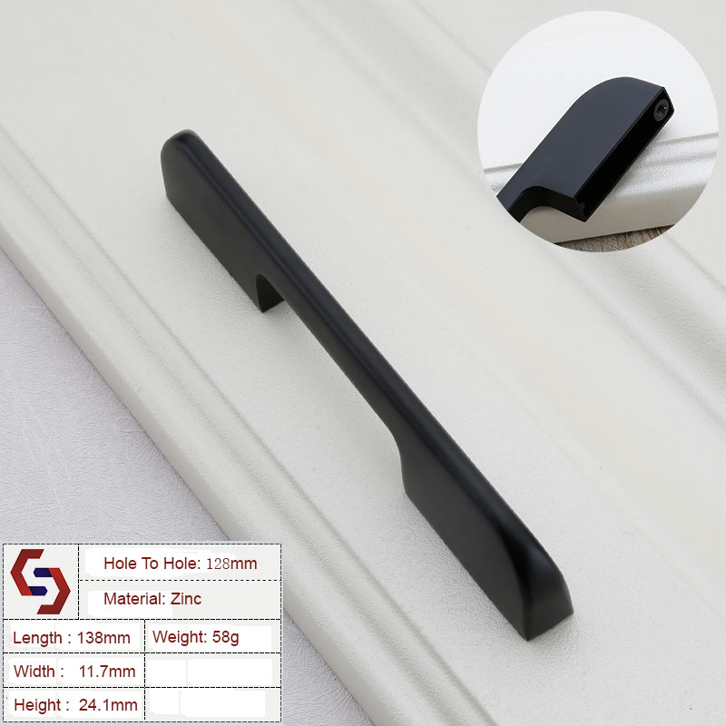 Zinc Kitchen Cabinet Handles Drawer Bar Handle Pull BLACK hole to hole size 128mm