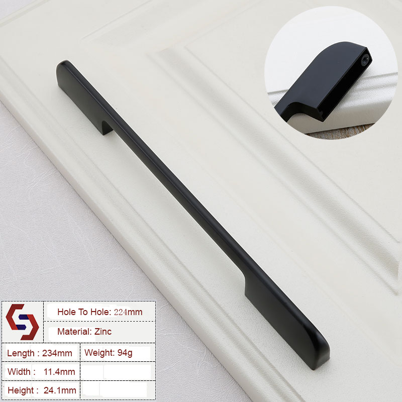 Zinc Kitchen Cabinet Handles Drawer Bar Handle Pull BLACK hole to hole size 224mm