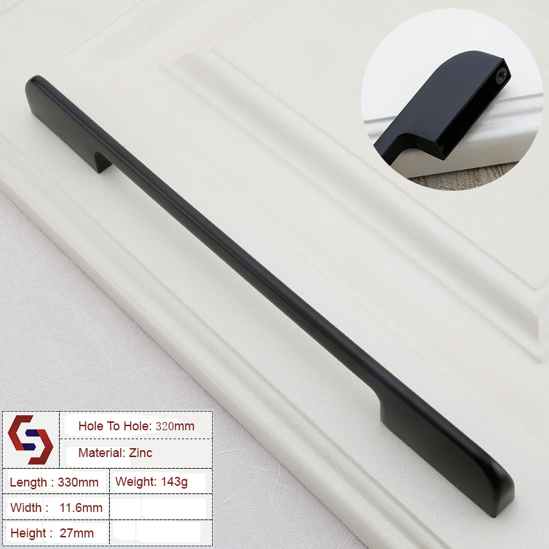 Zinc Kitchen Cabinet Handles Drawer Bar Handle Pull BLACK hole to hole size 320mm