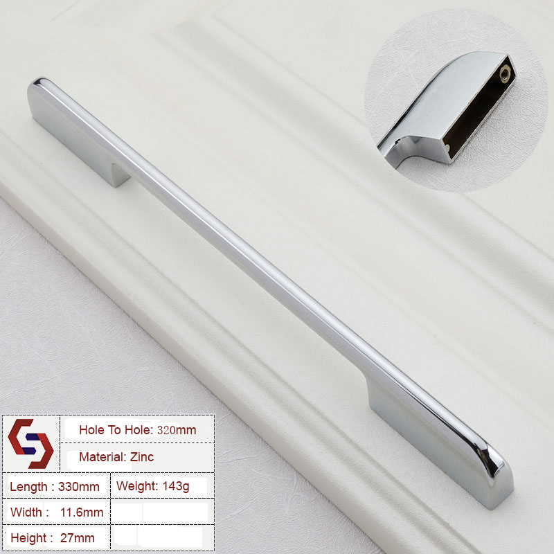 Zinc Kitchen Cabinet Handles Drawer Bar Handle Pull silver color hole to hole size 320mm