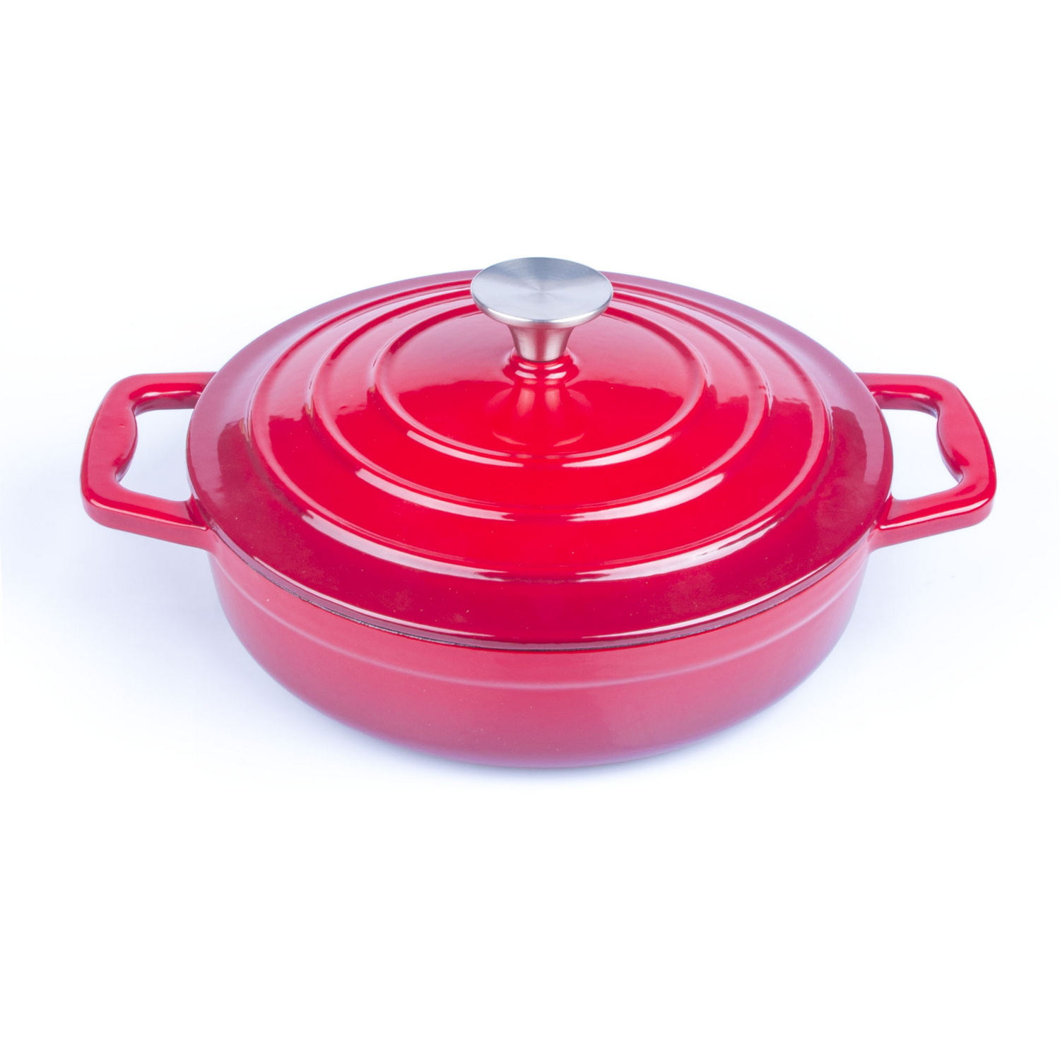 Enameled Cast Iron Cookware Casserole Braiser Pan, Round CastIron Skillet lid for Oven Red